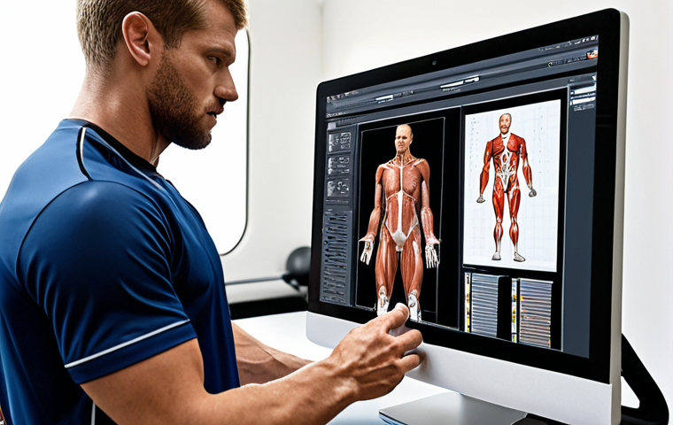 **Image Prompt:** A sports rehabilitation expert working with an athlete, showcasing personalized rehabilitation plans with modern technology like biomechanics and data analysis. Focus on the importance of understanding the athlete's specific needs and monitoring progress.