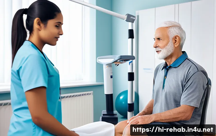 스포츠재활사 필수 실습 경험 - A professional sports rehabilitation clinic scene showing a diverse group of patients including an a...