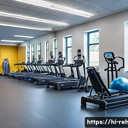 스포츠재활센터 개업 준비 - A modern sports rehabilitation center interior showcasing spacious, well-ventilated therapy rooms wi...