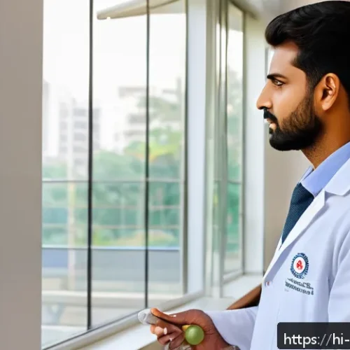 스포츠재활사의 급여 체계 분석 - A professional sports rehabilitation specialist in a modern urban clinic in Mumbai, India, wearing n...