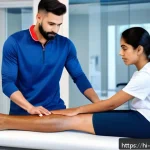 스포츠재활사 온라인 스터디 참여법 - A professional sports rehabilitation therapist demonstrating manual therapy techniques on an athlete...